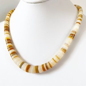 Gold lipped oyster graduated heishi bead necklace